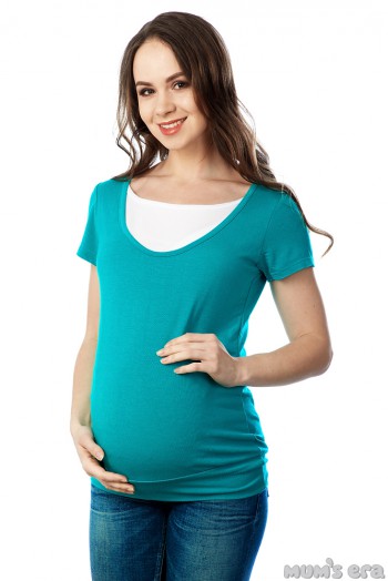 Блуза для беременных и кормящих "Нелли", изумруд + белый