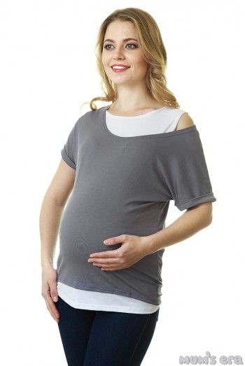 Блуза для беременных и кормящих "Эстер", антрацит + белый