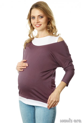 Блуза для беременных и кормящих "Адель" лиловый + белый